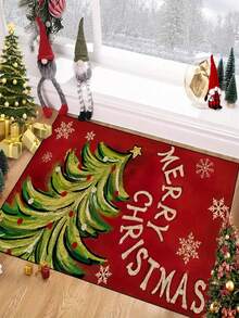 1pc New Christmas Tree Doormat, Suitable For Living Room, Bedroom, Indoor - Machine Washable - Flannel Material, Delicate Wrap, Skin-Friendly, No Pilling, Water-Resistant Easy Care, Odorless - Ideal For Home Decor, Room Decor, Living Room Carpet, Bedroom Carpet, Bathroom Carpet, Kitchen Carpet, Area Rug, Hotel Decor - Area Rug, All Season Use.