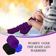 Long Leg Warmers Women 24 Inch Over Knee Knit Ribbed Leg Warmer Stirrup Yoga 80s Party Dance Ballet Supply - Black, Purple, Sapphire - View 3