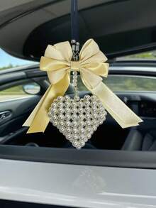 1pc Cute Heart Yellow Bow Car Interior Accessories, Car Accessories For Women, Custom Lanyard, Voiture Accessories, Car Decor Halloween Room Decor