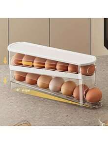 Automatic Double-Layer Egg Holder, Preserves Freshness, Sliding Container Holds 12-14 Eggs - Hinged Design, Plastic Material, No Food Contact - Refrigerator Storage Rack, Kitchen Egg Tray - Multicolor - View 5