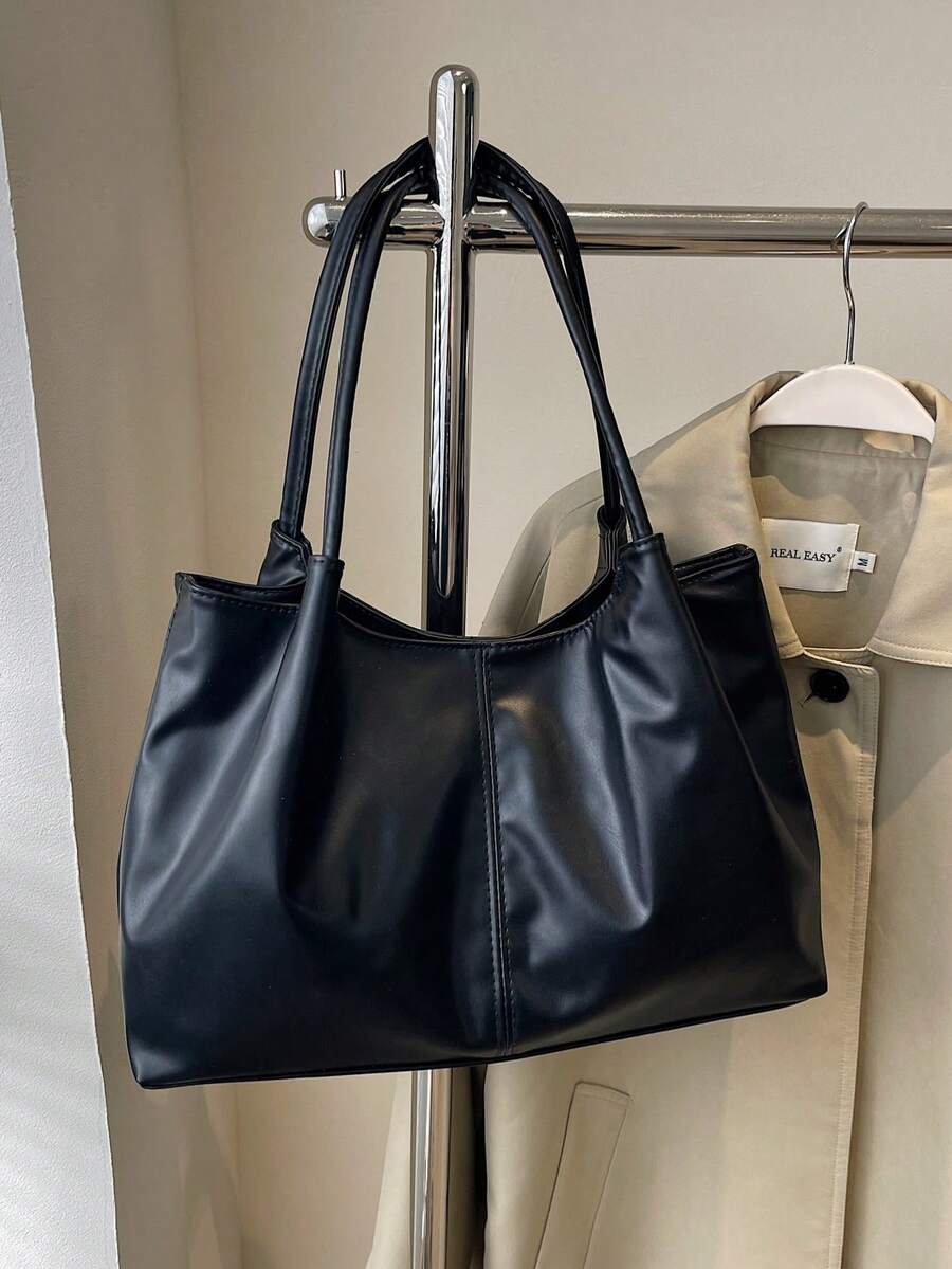 New Soft Leather Large Capacity Tote Bag For Classroom Commuting Handheld, Unique Design Single Shoulder Underarm Bag - Black - View 1