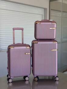 Kit 3 (2 Suitcases + 1 Toiletry Bag) Carry-On Travel Suitcase With Expandable Zipper, Anti-Bottom Zipper, Removable 360° Wheels, Hand Luggage - 乾枯玫瑰色 - 查看 1