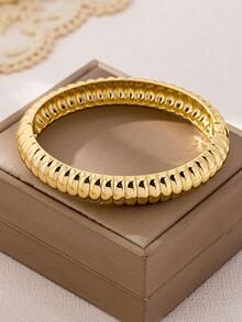 3 件/1 套简约时尚金色串珠波浪纹理不对称泪珠手链套装，适合女性，厚实光滑的金属和锌合金材质 - 金黃色 - 查看 6