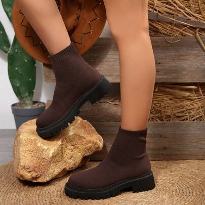 Botas de tobillo de punto para mujer, nuevas botas de calcetín de una sola pieza de talla grande para comercio electrónico transfronterizo de otoño/invierno