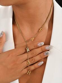 One Piece Of 18K Gold-Plated Stainless Steel Jewelry, Lasso Necklace, Delicate Teardrop Name Necklace, Long Y-Shaped Necklace, Initial Necklace, Custom Letter Necklace, Comes With A Beautiful Gift Box, Suitable For Everyday Wear, Valentine's Day Gift, Necklace For Family, Friends And Relatives (Letters Will Automatically Convert To Uppercase), Jewelry And Watches, Seasonal Selection, Custom Name Stainless Steel Necklace, Personalized Nameplate. - NK Gold Chain - View 3