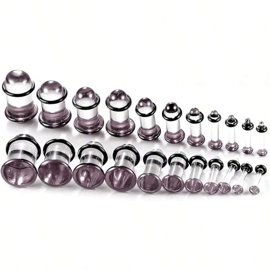 12Pcs Glass Stretching Kit With Rubber O-Rings For Body Piercing - Purple - View 1
