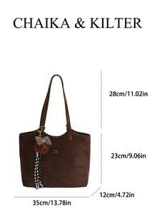 1 pezzo Borsa a spalla in tessuto scamosciato tinta unita, borsa casual retrò da donna con chiusura a scatto e cerniera, borsa a tracolla di grande capacità adatta per viaggi, shopping, appuntamenti, regalo da donna, adatta per ragazze adolescenti, studenti universitari e lavoratori d'ufficio, ideale per ufficio, scuola, lavoro, pendolarismo, attività all'aperto, viaggi, picnic (venduta con ciondolo)