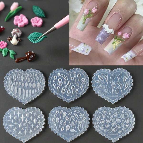 1pc Rose Flower & Butterfly Christmas 3D Silicone Nail Mold, Tulip Nail Template DIY Nail Art Decoration Soft Stamping Manicure Design Tool