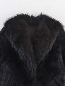 HH Women Solid Faux Fur Jackets Long Sleeves For Warmth Winter Coat Female Fashion Turn-Down Collar Loose Casual Outerwear - 黑色 - 查看 2