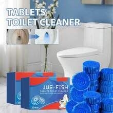 JUE FISH Toilet Cleaning Tablets / Toilet Blue Bubble Powerful Cleaning Tablets, Household Toilet Cleaner To Remove Stains, Odor And Grease, Fresh Scent - Suitable For Toilet Deodorizing And Cleaning, Keeps Bathroom Hygiene! Take One Cleaning Tablet, Put It In The Toilet Tank, The Cleaning Agent Will Slowly Dissolve In The Tank, And Flush The Toilet To Clean. It Can Also Clean The Toilet. Household Toilet Cleaner To Remove Limescale, Odor And Stains, Fresh Scent