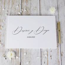 横版婚礼宾客签名册，主题婚礼宾客签名册，横版婚礼纪念册，可定制姓名字母，精装个性化婚礼宾客签名册，婚礼小册子，婚礼宾客签名册，个性化宾客签名册，婚礼纪念册，婚礼剪贴簿，婚礼纪念册，36页婚礼小册子，单面定制婚礼小册子，封面定制婚礼小册子，个性化宾客登记册 - 白色 - 查看 3