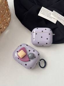 Purple Polka Dot 3D Button Earphone Case With Shell Pendant Compatible With Apple 1/2/5 - Purple - View 1