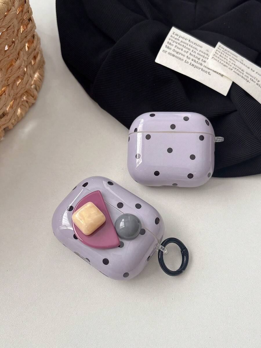 Purple Polka Dot 3D Button Earphone Case With Shell Pendant Compatible With Apple 1/2/5 - Purple - View 1