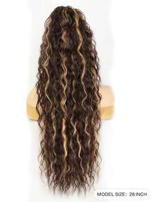 Tóc giả đuôi ngựa dài 28 inch, kiểu gợn sóng xoăn, sợi tổng hợp nhiều lớp chịu nhiệt, tóc giả sợi chịu nhiệt gợn sóng xoăn, unisex, dễ đeo, màu đen nâu, phù hợp cho tiệc tùng và tạo kiểu hàng ngày, phù hợp với mọi tông da, kiểu cơ bản, sợi chịu nhiệt cao, vẻ ngoài tự nhiên. - Màu nâu highlight - Xem 3