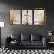 3-Piece Jesus Walking On Canvas Wall Art With Frame, Christian Faith Inspiration In Soft Tones With Gold Accents, Waterproof And Durable, Suitable Bedroom, Living Room, Or Dormitory Decoration Home Decor Bedroom - 彩色 - 查看 4