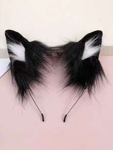 1个黑色猫耳发箍 Cos仿真立体动物耳朵洛丽塔可爱毛绒耳朵女孩发饰洗脸发箍头饰动漫角色扮演发夹洛丽塔发箍 - 1pcs - 查看 10