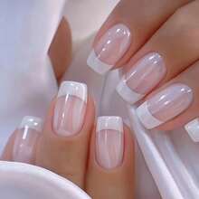 24 Elegant French Pointed Patch Nails - Medium Square Glossy Acrylic False Nails, Full Coverage, Reusable, Ladies Only, With Nail Glue And File, Natural Nude For Daily And Special Occasions, Nail Accessories, Classic Styles Durable - Đơn giản - Xem 2