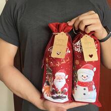 1/4/8pcs Christmas Wine Bottle Bags With Drawstring, Jute Hessian Burlap Wine Gift Bottle Bags, Reusable Fabric Bottle Gift Bags For Christmas, Birthday, Christmas Eve, Travel, Holiday, Party Christmas Christmas Decorations Christmas Pajamas Christmas Gifts Christmas Decor