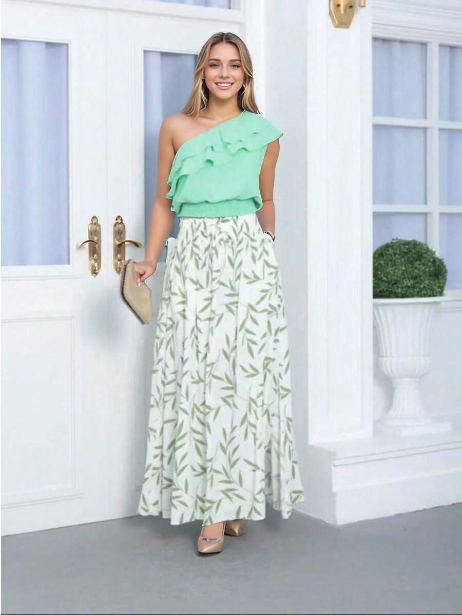 Steve Store Women's Fashion Viscose Fabric Skirt With Lining, Has Pocket And Slit On The Sides - verde com - 查看 1