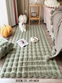 1pc Matcha Green Faux Rabbit Fur Bubble Plush Fabric Bedroom Carpet, Simple Solid Color Floor Mat, Decorative Soft & Fluffy Rug, Suitable For All Areas Of The Bedroom 60*120 60*180 80*180 ,Room Decor