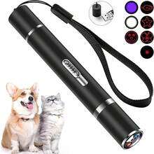 1pc 3 In 1 Cat Chase Toys Laser Pointer Pen USB Rechargeable Mini LED White Torch Light Pen Pet Toy UV Flashlight 5 Patterns Cat Toy