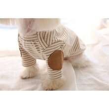 中小型犬和猫休闲条纹圆领 T 恤，宠物插肩袖 T 恤