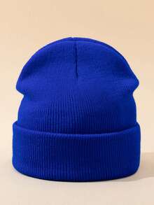 1pc Outdoor Warm Solid Color Knit Beanie Hat, Suitable For Daily Wear Autumn Decor,Summer,Beach,Holiday,Festival,Travel - Royal Blue - View 3