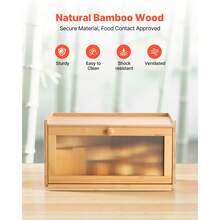 Bread Box For Kitchen Counter, Large Capacity Bamboo Bread Storage Container, Farmhouse Wooden Breadbox Organizer For Homemade Bread, Storage Holder Bin With Acrylic Wavy Door Panel, Natural - Rectangular Single-layer Natural Wood - View 5
