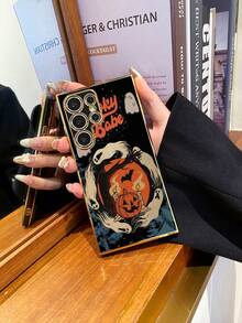 1 pieza Funda de teléfono con patrón de calabaza negra electrochapada 6D de TPU a prueba de golpes compatible con Interesting Phone Case/Galaxy Phone Case/Redmi Phone Case/OPPO Case/Galaxy A05 Case/Galaxy A54 5G Case/Galaxy A52/A52s 5G Case/Galaxy S21 FE 5G Case/Galaxy S23 Ultra Case/Galaxy S24 Ultra 5G Case/ Poco X5 Pro Case