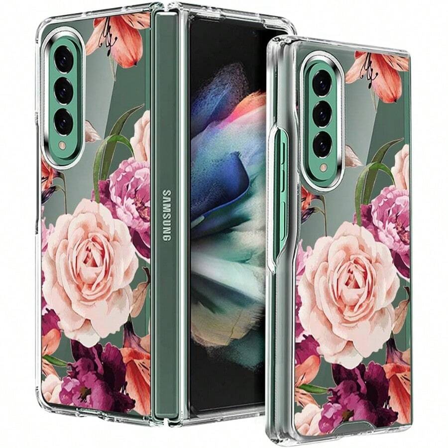 Transparent Folding Phone Case With Flower Print Design Compatible With Sam Galaxy Z Flip Fold 3 4 5 6 7 Fold Case Design For Moto Razr 40 50 60 Ultra Cute Phone Case For Girl And Women - 無色 - 查看 1