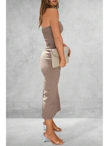 Women's Summer Bodycon Maxi Tube Dress Ribbed Strapless Side Slit Long Going Out Casual Elegant Party DressesHalloween Christmas New Year - 條紋海軍白 - 查看 7
