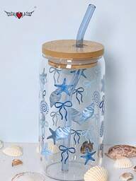 Butterfly & Seashell Decor Glass Straw Cup, Bottle Shaped Straw Cup, Matcha Straw Cup - Best Gift For Friends!