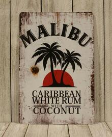 Malibu Tin Metal Sign Coconut Liqueur Rum Bar Liquor Store Rustic Vintage Look - 1 - 查看 1