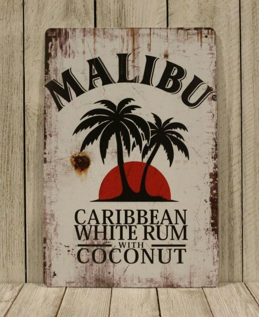 Malibu Tin Metal Sign Coconut Liqueur Rum Bar Liquor Store Rustic Vintage Look - 1 - Xem 1