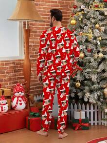 Conjunto de pijama personalizado para hombre de Printstory, personalizado con cualquier patrón, regalo único y personalizado, adecuado para familia y amigos, Navidad - Rojo - Ver 3