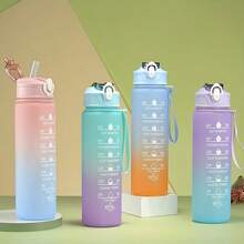 750ml Large Capacity Sports Water Bottle, Leakproof Plastic Drinking Cup With Scale, Suitable For Summer Outdoor Sports/Cycling/Picnic, Rainbow Gradient Color Plastic Water Cup