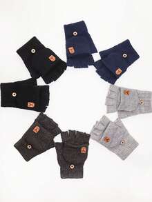 Luvas de Tricô Quentes com Parte Superior Reversível, Luvas Sólidas Grossas para Escrita, Estudantes, Outono/Inverno, Decoração de Outono Masculina