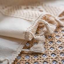 Boho Curtain Crochet Lace Patchwork Semi-Blackout Bohemian Handmade Tassels, Rod Pocket Window Treatment Vintage Rustic Farmhouse Drapes For Living Bedroom, 1 Panel 59" W X 63" L, Beige - 米色拼布59寬x63公升1包 - 查看 6