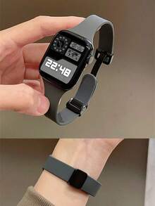 1pc Dark Gray Liquid Silicone Magnetic Watch Band Compatible With Apple Watch Band 42mm 38mm 40mm 41mm 44mm 45mm 46mm 49mm Fashion Smart Watch Replacement Watch Strap For Series Ultra2 Ultra SE2 SE 11 10 9 8 7 6 5 4 3 2 1 For Women Men Slim Style As A Gift For Students Returning To School