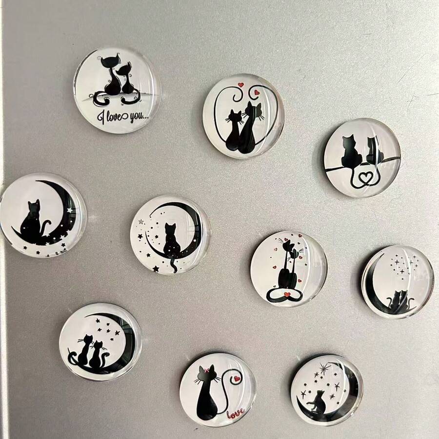 10 pièces/set Ensemble d'aimants de réfrigérateur en forme de couple de chats, convient pour la décoration de vacances, applicable pour Noël, Halloween, Pâques, Thanksgiving - Saint-Valentin - Décoration de maison et de bureau mignonne