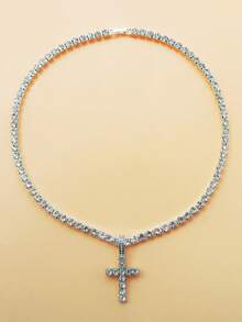 1 pieza Collar de mujer con adornos de strass, collar para ocasiones formales - Plata de 18 pulgadas - Ver 2