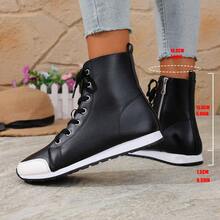 Plus Size Fashion Women's Boots, Classic Black Boots With Side Zipper, Women's Ankle Boots, Flat, Breathable, Autumn/Winter Boots - Black - View 8