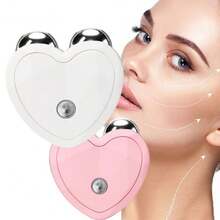 Electric Facial Massager, Dual Roller Facial Massage Tool, Heart-Shaped Portable Beauty Device, Suitable For Face And Neck, One-Button Operation, 200mAh - White - View 5