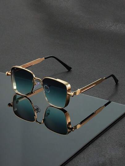 Retro Steampunk Style Men's Metal Square Fashion Glasses, Fashionable And Sophisticated, Lightweight And Portable, Perfectly Showcasing A Unique Style. Whether For Holidays Or Exclusive Occasions, It Is An Excellent Choice