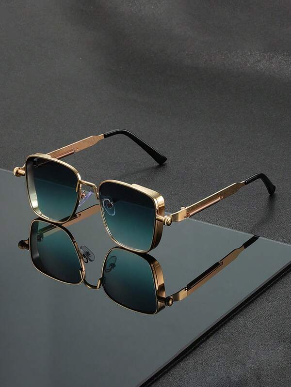 Retro Steampunk Style Men's Metal Square Fashion Glasses, Fashionable And Sophisticated, Lightweight And Portable, Perfectly Showcasing A Unique Style. Whether For Holidays Or Exclusive Occasions, It Is An Excellent Choice