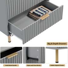 5 Drawer Dresser For Bedroom, 48" Tall Modern Chest Of Drawers With Deep Drawers And Wide Top, Fluted Wooden Dresser Organizer For Living Room, Hallway, Kids Room - Xám - Xem 7