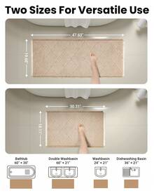 2pcs Diamond-Pattern Waffle Bath Mat, Non Slip Bathroom Mat Set, Ultra Absorbent Bath Mats, Extra Soft Floor Bathroom Rugs Sets, Washable Bath Rugs Set (20"*47" And 16"*24") - Màu Khaki - Xem 3
