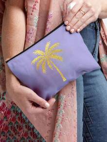 Sac cosmétique de la Fête nationale saoudienne avec palmier en feuille d'or - 7 couleurs au choix, pochette de maquillage thématique de la fête du Moyen-Orient, sac cosmétique pour le rangement de petits articles, sac de rangement, sac de rangement de maquillage, pochette, porte-monnaie, sac de rangement pliable léger, parfait pour les célébrations de la Fête nationale saoudienne, les événements culturels et les cadeaux, idéal pour les passionnés saoudiens, les amateurs de festivals et les voyageurs, cadeaux de la Fête nationale saoudienne