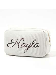 Borsa per trucchi con nome ricamato - Custodia cosmetica personalizzata in velluto a coste, organizer personalizzato per assorbenti igienici, borsa da toilette pratica per i viaggi, organizer per il trucco multifunzionale in stile vintage e moderno con design a tinta unita, ricamo di lettere elegante, regalo ideale per lei, fidanzata, fidanzato, amici - unico, morbido e di stile