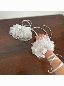 1pc Lolita Lace Trim Leg Warmers, Sheer Mesh Sleeve Leg Warmers For Women, Bow Decor, Harajuku Style - Multicolor - View 8